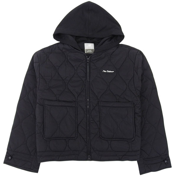 ニューバランス パデッドジャケット レディース アウター 95(L) ブラック W Hood quilted semi crop padded jacket NBNQE4W902 BLACK95 NEW BALANCE
