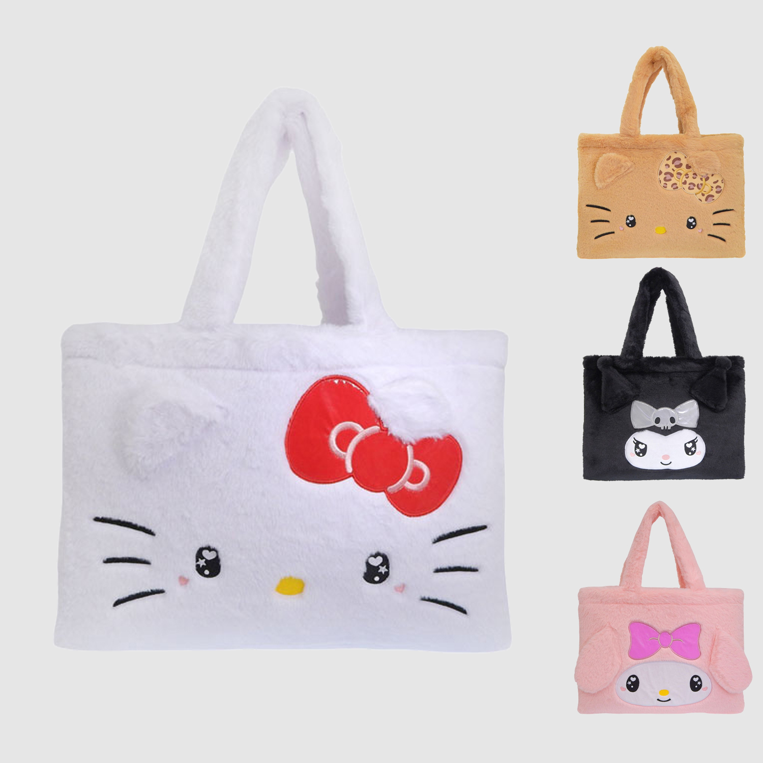 サンリオ キティ クロミ マイメロディ バッグ レディース トートバッグ フェイクファー ホワイト ダイカットファートート SANRIO A4対応 | sanrio