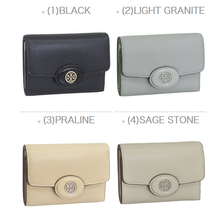 美品✨　トリーバーチ　折り財布　グレージュ　シボ革　金具ロゴ　シンプル TORY BURCH トリーバーチ 二つ折り財布 グレージュ ゴールドロゴ