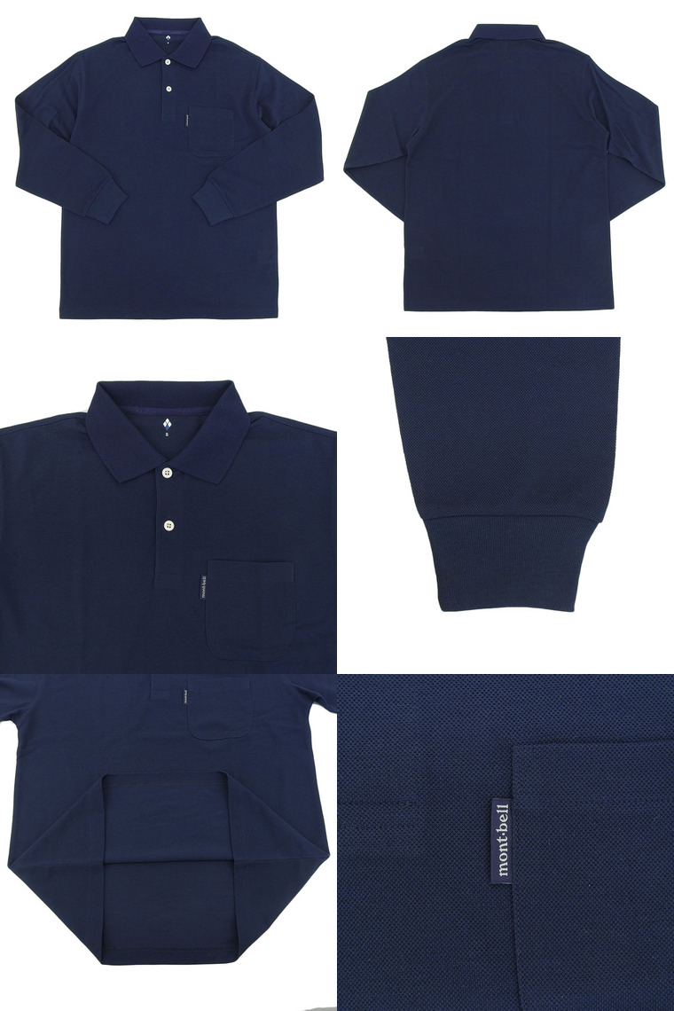 モンベル ポロシャツ 長袖 メンズ ロングスリーブ 鹿の子 カノコ S ネイビー Wickron Long Sleeve Polo Shirt Men's RS1114230DKNV Montbell mont-bell（モンベル） ポロシャツ 長袖 メンズ ロングスリーブ 鹿の子