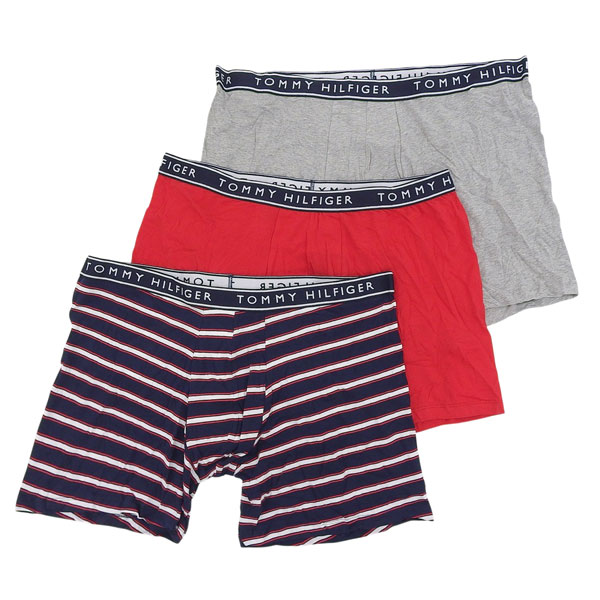 トミーヒルフィガー ボクサーパンツ メンズ アンダーウェア 3枚組 下着 L レッド ストライプ ライトグレー COTTON STRETCH TH09T4145BLUEL TOMMY HILFIGER