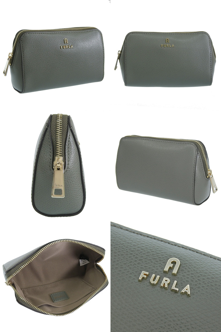 フルラ 小物 レディース ポーチ レザー グリーングレー FURLA CAMELIA