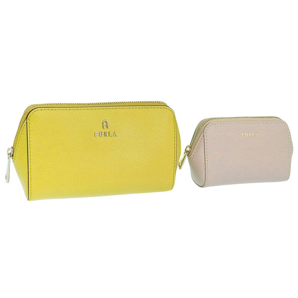 フルラ コスメポーチ 化粧ポーチ レディース 2個セット アウトレット レザー イエロー ベージュ カメリア M COSMETIC CASE SET WE00453ARE0002658S FURLA | FURLA