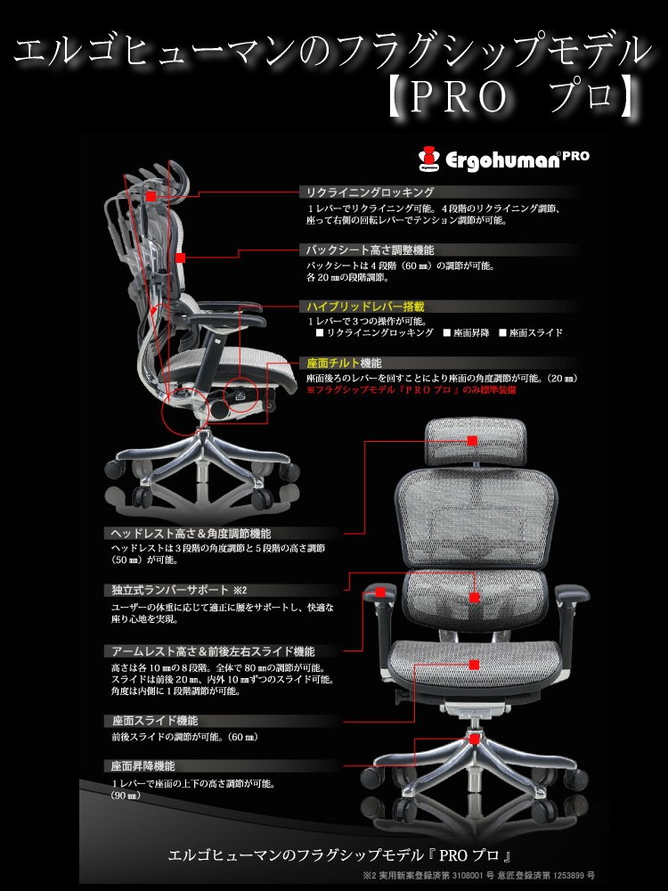 エルゴヒューマン プロ ハイブリッド レバー 肘付・ヘッドレスト有 高