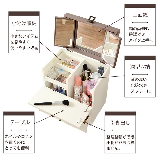 メイクボックス コスメボックス メイク コスメ ドレッサー 三面鏡 収納