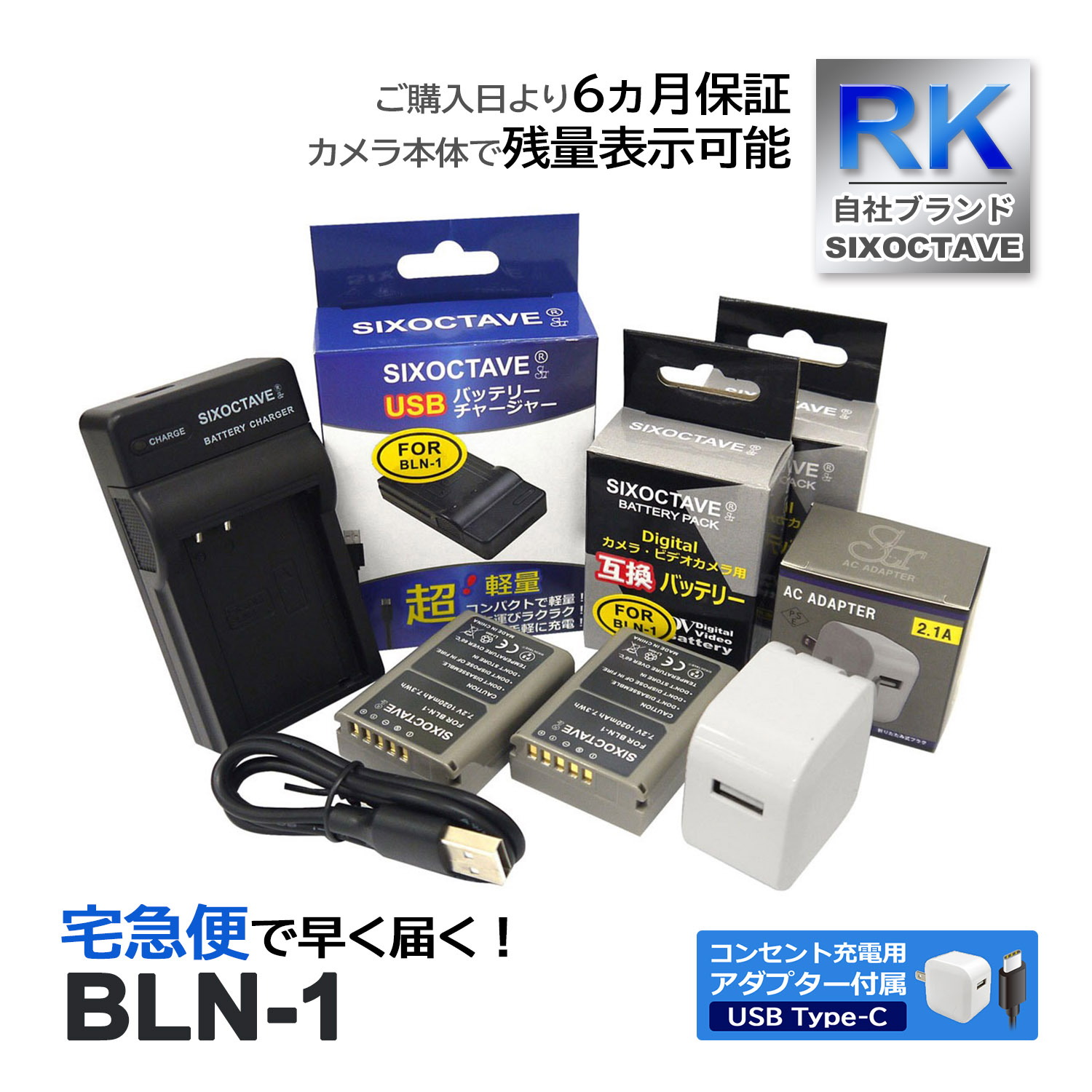BLN-1 ѥ ߴ Хåƥ꡼ 2Ĥ ߴ USBŴ ڥ󥻥Ƚ ACץդ 4å б (a2.1) OM-D E-M1 E-M5 Mark II PEN