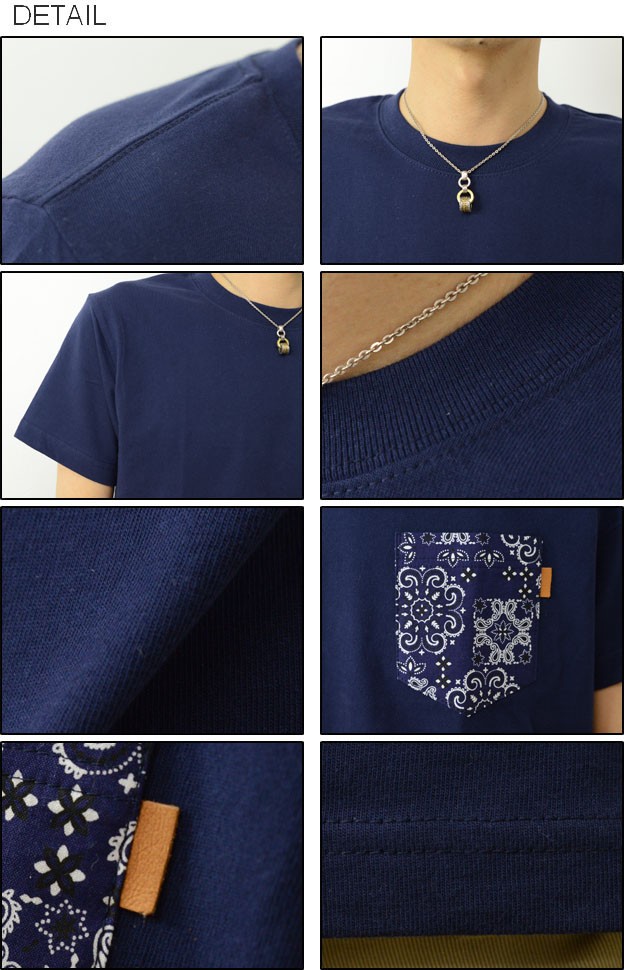 半袖 バンダナ ポケット Tシャツ メンズ ペイズリー 柄 ポケT 厚手