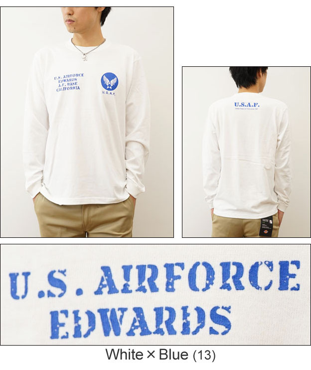 ロンＴ U.S. AIR FORCE オリジナル エアフォース ミリタリー プリント 長袖 Tシャツ メンズ レディース 大きいサイズ インナー  アメリカ空軍 白 黒 LRT-USAF