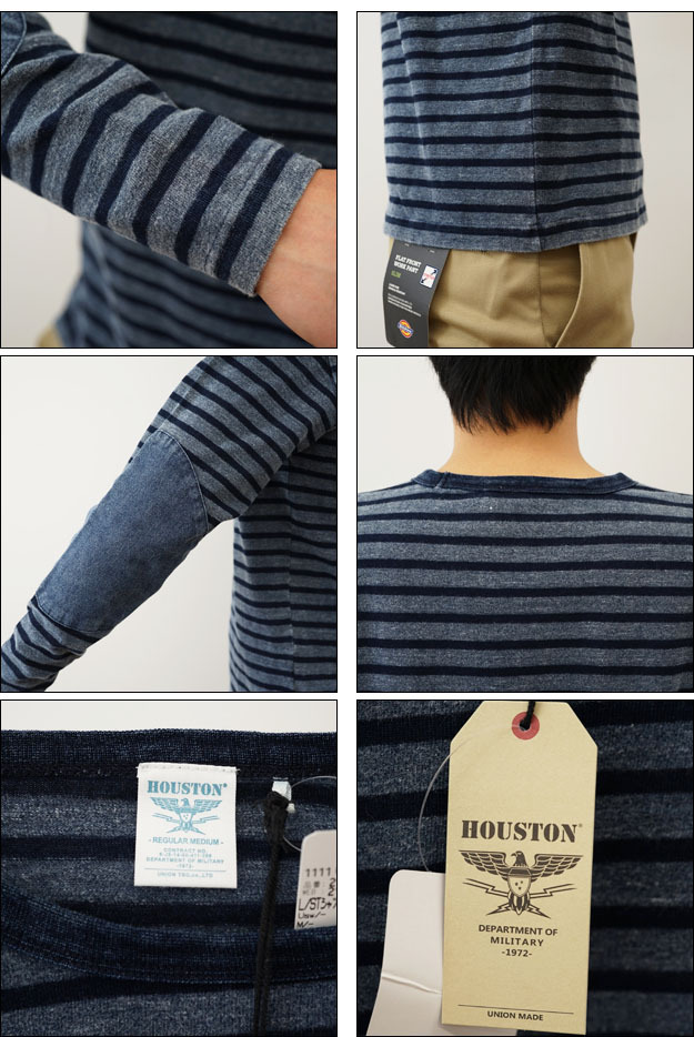 HOUSTON ヒューストン INDIGO BORDER LONG SLEEVE TEE