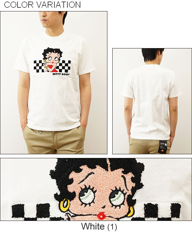 Betty Boop ベティブープ サガラ 刺繍 チェッカー フラッグ Tシャツ