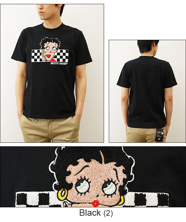 Betty Boop ベティブープ サガラ 刺繍 チェッカー フラッグ Tシャツ
