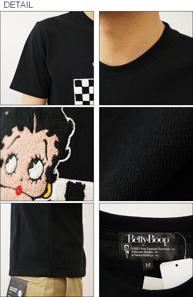 Betty Boop ベティブープ サガラ 刺繍 チェッカー フラッグ Tシャツ