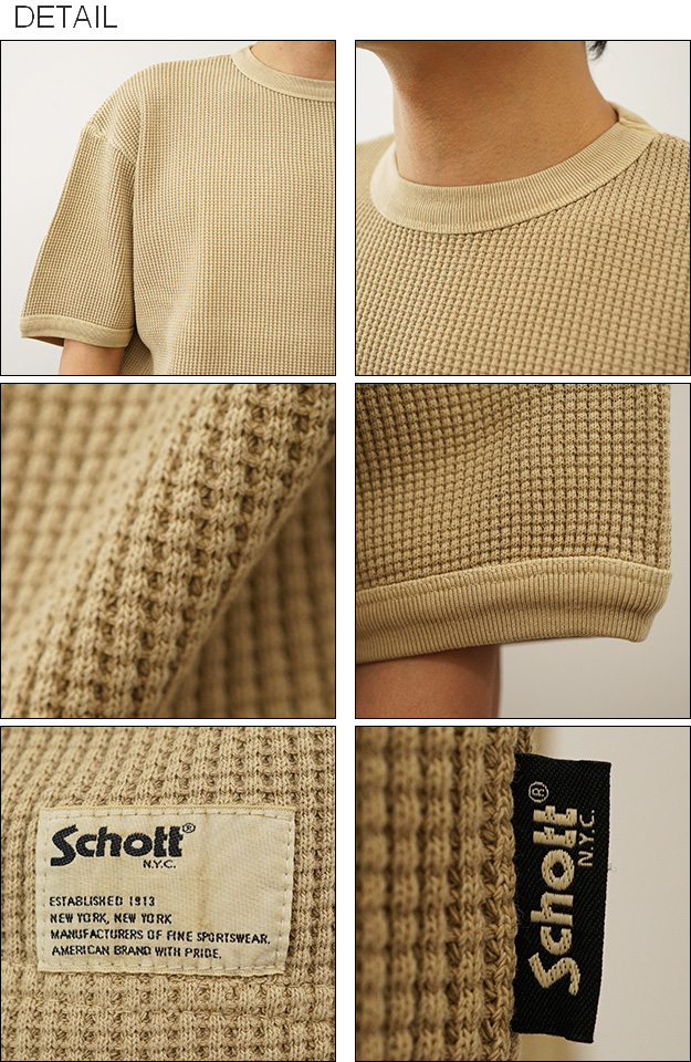 Schott ショット Tシャツ サーマル オーバーダイ メンズ 半袖 ビッグシルエット オーバーサイズ ピグメント 経年変化 育てる 古着感 大きい サイズ XL 3934008｜robinjeansbug｜03