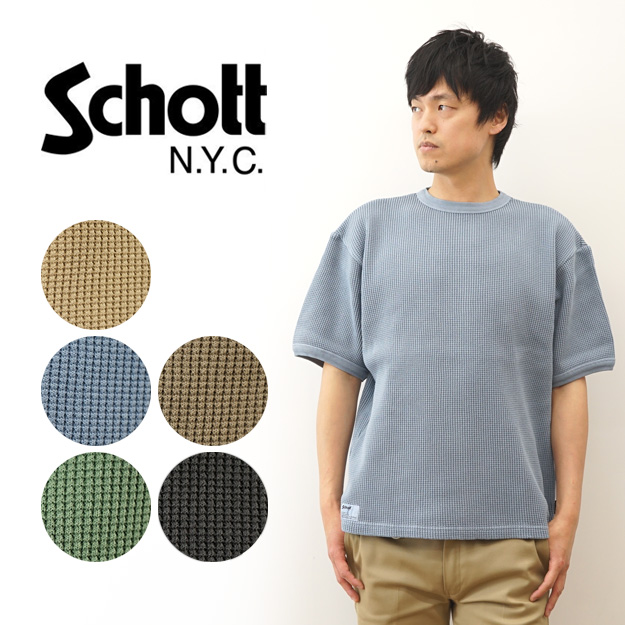 Schott ショット Tシャツ サーマル オーバーダイ メンズ 半袖 ビッグシルエット オーバーサイズ ピグメント 経年変化 育てる 古着感 大きい サイズ XL 3934008｜robinjeansbug