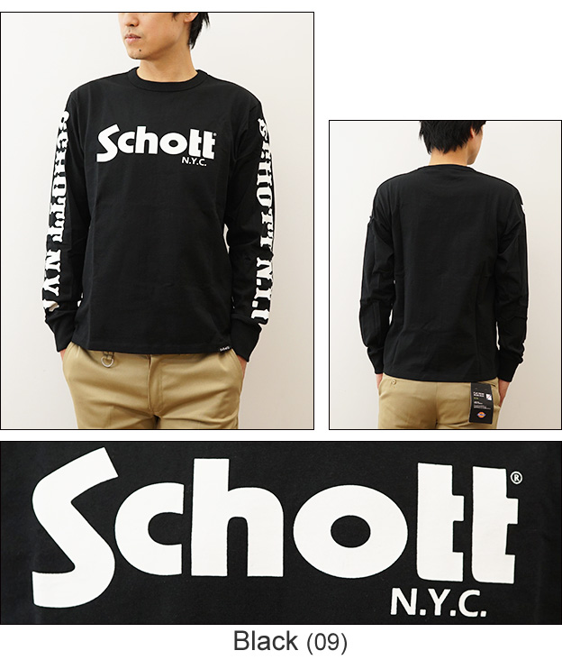 Schott ショット ロンT 長袖 Tシャツ ベーシック ロゴ メンズ 袖プリント ブランドロゴ ストリート ファッション 大きい サイズ XL  お揃い 3113180