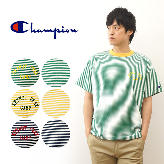 Champion / Tシャツ/L/コットン/GRN/ボーダー Champion（チャンピオン） ボーダー Tシャツ 半袖 メンズ ティーシャツ