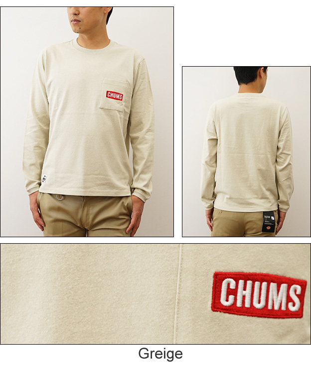 CHUMS チャムス ロンT ロゴ ポケット ブラッシュド 長袖 Tシャツ ポケT メンズ 大きい サイズ XL ボックスロゴ アウトドア 人気  おしゃれ ちゃむす CH01-2306