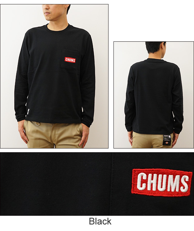 CHUMS チャムス ロンT ロゴ ポケット ブラッシュド 長袖 Tシャツ ポケT メンズ 大きい サイズ XL ボックスロゴ アウトドア 人気  おしゃれ ちゃむす CH01-2306