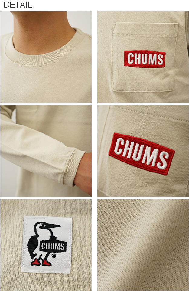 CHUMS チャムス ロンT ロゴ ポケット ブラッシュド 長袖 Tシャツ ポケT メンズ 大きい サイズ XL ボックスロゴ アウトドア 人気 おしゃれ ちゃむす CH01-2306｜robinjeansbug｜03