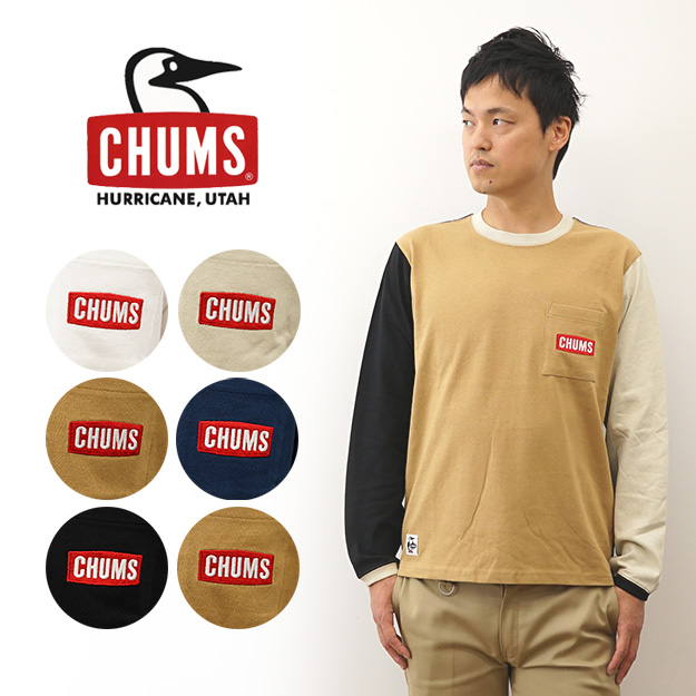 CHUMS チャムス ロンT ロゴ ポケット ブラッシュド 長袖 Tシャツ ポケT メンズ 大きい サイズ XL ボックスロゴ アウトドア 人気  おしゃれ ちゃむす CH01-2306