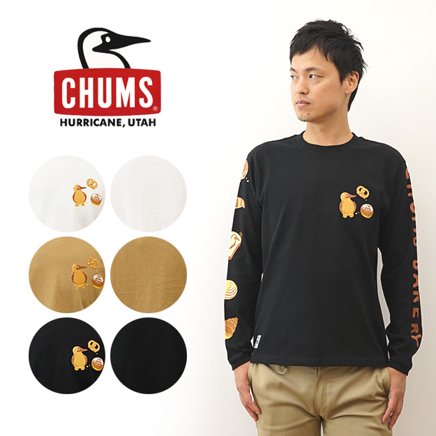 CHUMS チャムス ロンT ベーカリー ブラッシュド 長袖 Tシャツ メンズ 袖プリント 大きい サイズ XL アウトドア 定番 人気 起毛 おしゃれ ちゃむす CH01-2308｜robinjeansbug