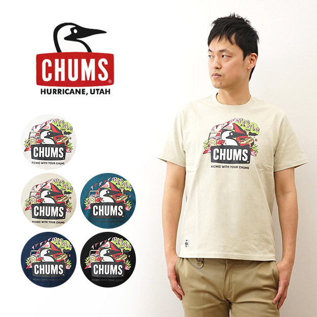 CHUMS（チャムス） ピクニック ブービー Tシャツ メンズ 半袖 ボックスロゴ プリント 大きいサイズ アウトドア キャンプ フェス 登山 アメカジ 厚手 CH01-2347｜robinjeansbug