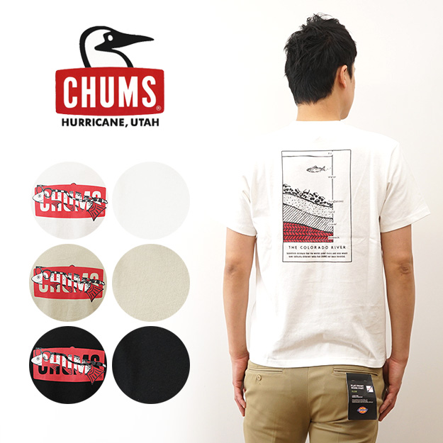 CHUMS チャムス クリーンリバー Tシャツ メンズ 半袖 バックプリント 大きいサイズ アウトドア キャンプ 登山 釣り アメカジ おしゃれ 厚手 魚 CH01-2350｜robinjeansbug