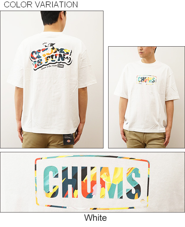 CHUMS チャムス オーバーサイズド チャムスイズファン Tシャツ メンズ 半袖 ビッグシルエット 大きいサイズ ボックスロゴ アウトドア キャンプ CH01-2357｜robinjeansbug｜04