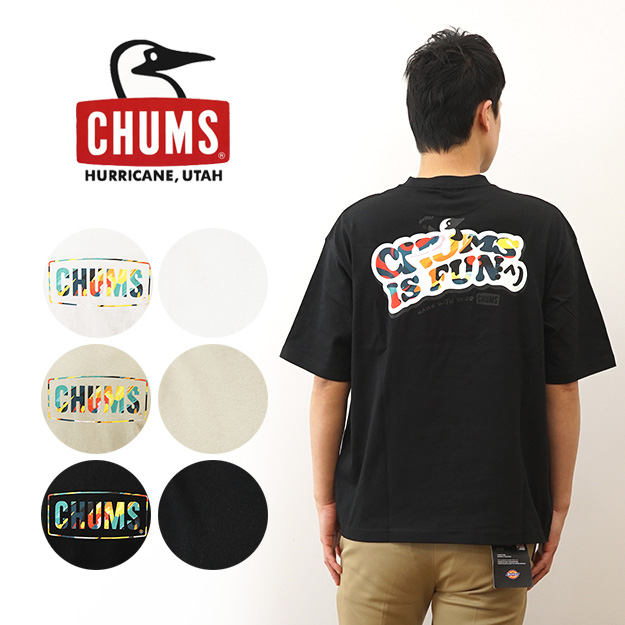 CHUMS チャムス オーバーサイズド チャムスイズファン Tシャツ メンズ 半袖 ビッグシルエット 大きいサイズ ボックスロゴ アウトドア キャンプ CH01-2357｜robinjeansbug