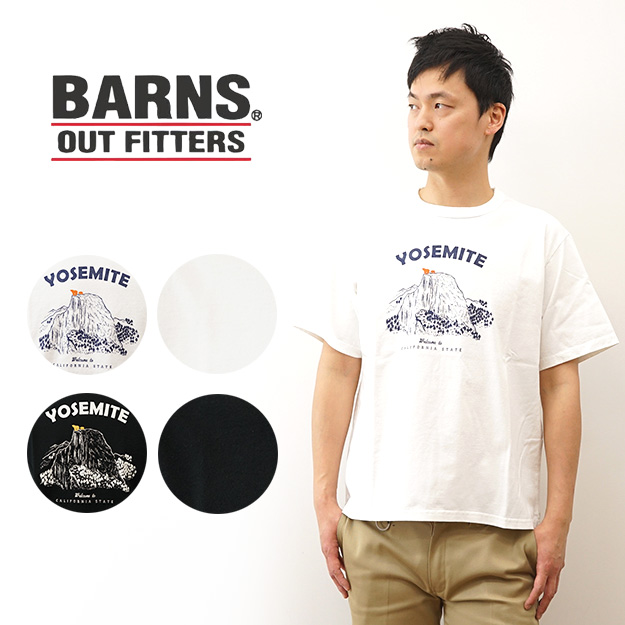 BARNS バーンズ タフネック 半袖 Tシャツ Yosemite メンズ 日本製 綿100% 厚手 大きいサイズ プリント 古着 加工 デザイン 経年変化 アメカジ アメリカ BR-24144 | BARNS OUTFITTERS