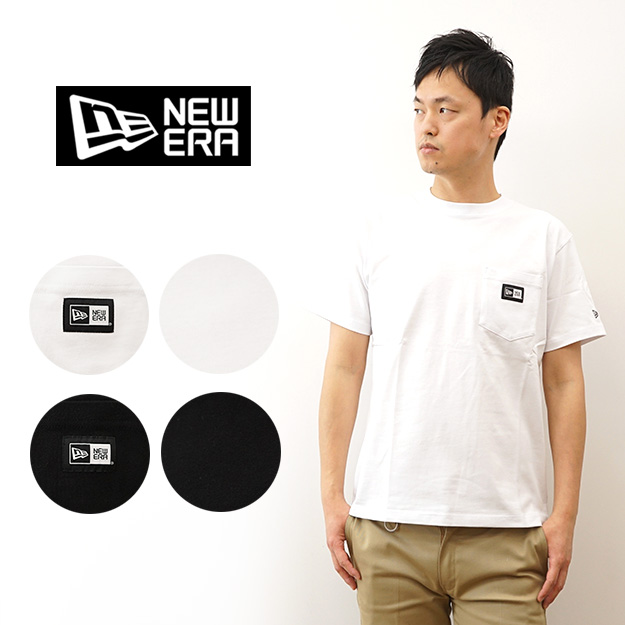 New Era ニューエラ 半袖 ポケット Tシャツ ボックス ロゴ ウーブンパッチ メンズ レディース ポケT 大きい サイズ シンプル 綿100 白 黒 14121928 14121929 | NEW ERA