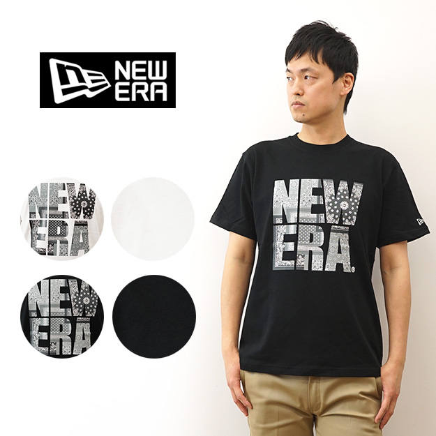 New Era ニューエラ Tシャツ ペイズリー スクエア ロゴ メンズ レディース 半袖 大きいサイズ バンダナ 柄 アメカジ キャンプ ブランド 黒 14121885 14121886 | NEW ERA