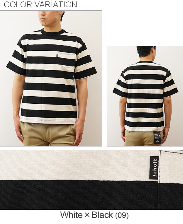 Schott ショット ワイド ボーダー ポケット Tシャツ ポケT メンズ 半袖 大きいサイズ オーバーサイズ アメカジ 太ピッチ ワンポイント ブランド 3123140 | Schott N.Y.C | 03
