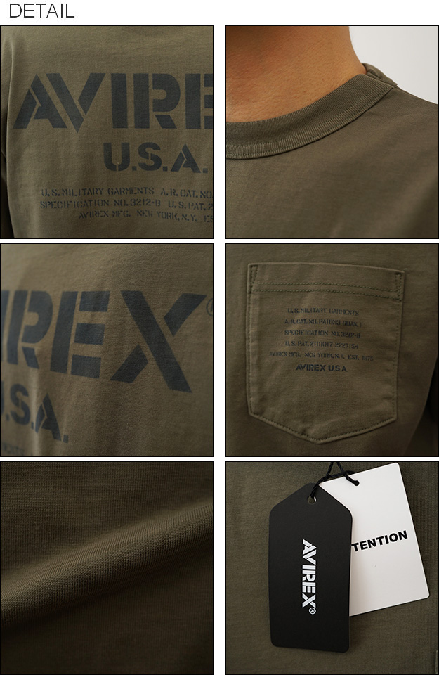 AVIREX アヴィレックス Tシャツ ミリタリー ステンシル オフィシャル ロゴ メンズ ポケT ポケット プリント 半袖 大きいサイズ ブランド 綿100% 7834134047 | AVIREX | 02