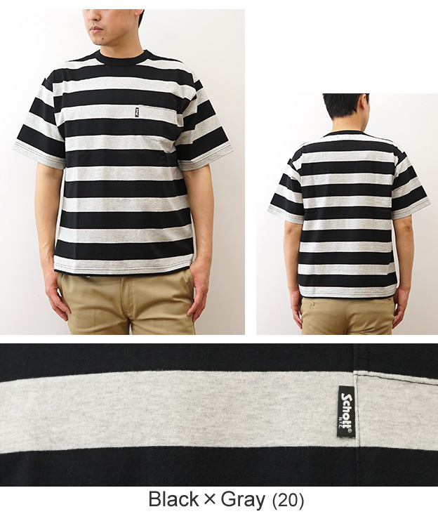 Schott ショット ワイド ボーダー ポケット Tシャツ メンズ 半袖 大きいサイズ 綿100% 厚手 生地 アメカジ 人気 おしゃれ ゆったり 春 夏 秋 白 黒 7825934006 | Schott N.Y.C | 08
