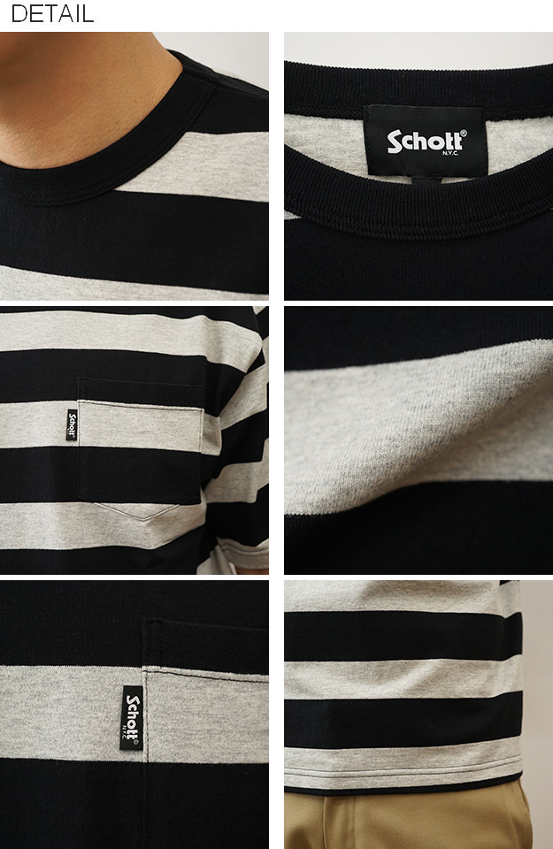 Schott ショット ワイド ボーダー ポケット Tシャツ メンズ 半袖 大きいサイズ 綿100% 厚手 生地 アメカジ 人気 おしゃれ ゆったり 春 夏 秋 白 黒 7825934006 | Schott N.Y.C | 06