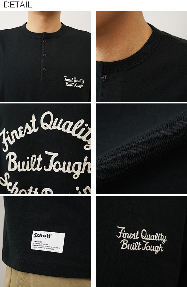 Schott ショット ヘンリーネック Tシャツ メンズ 半袖 ファイネスト クオリティ ビルドタフ 大きいサイズ 綿100% 刺繍 厚手 アメカジ おしゃれ 白 黒 7825134016 | Schott N.Y.C | 06
