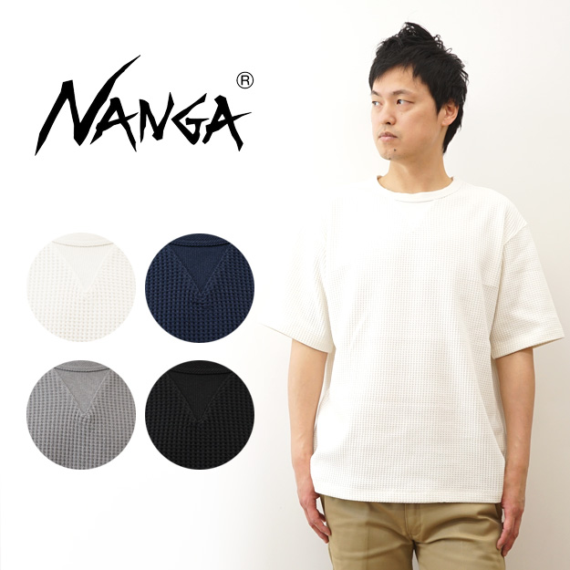 NANGA ナンガ Tシャツ エコハイブリッド ワッフル ルーズフィット TEE メンズ 半袖 黒 白 無地 大きいサイズ 綿 春 夏 秋 アメカジ アウトドア インナー 1G217 | NANGA