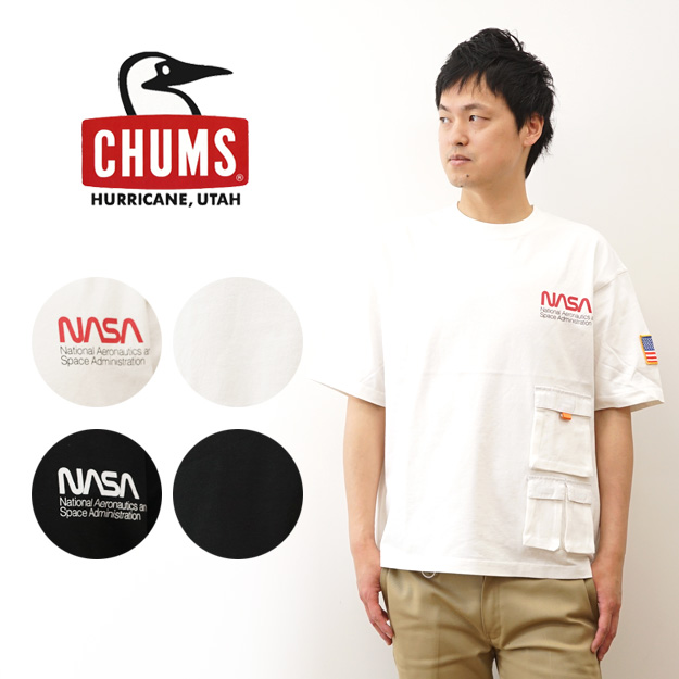 CHUMS チャムス Tシャツ 半袖 メンズ レディース NASA コラボ ポケット付き 宇宙 プリント ロゴ 大きいサイズ 夏服 M L XL ユニセックス CH01-2544 | CHUMS