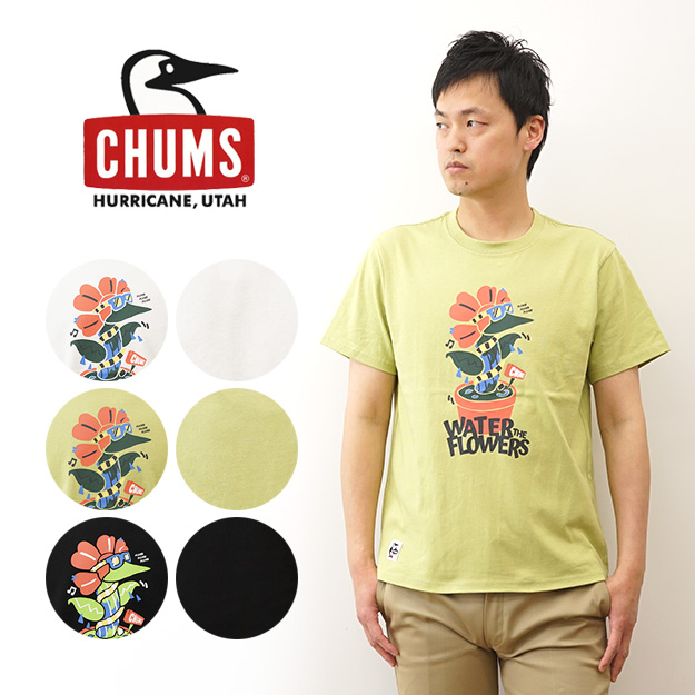 CHUMS チャムス Tシャツ アンチバグ ウォーターインザフラワーズ メンズ レディース 半袖 大きいサイズ 綿100% キャンプ ブランド おしゃれ 黒 白 CH01-2509 | CHUMS