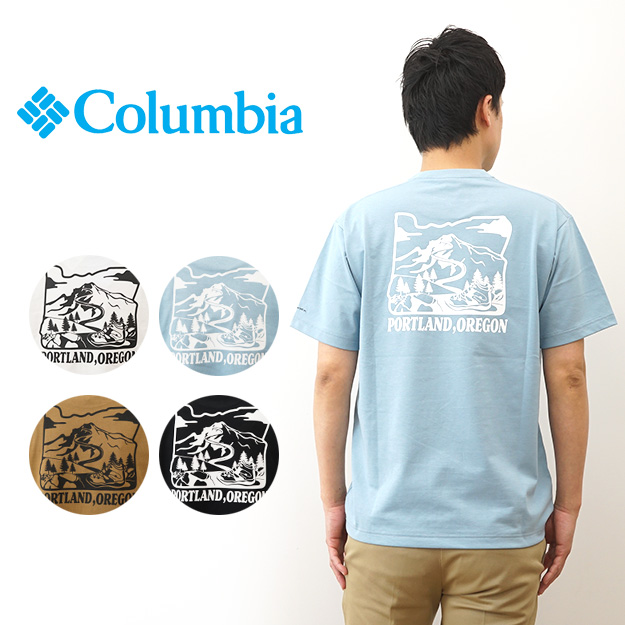 Columbia コロンビア Tシャツ ヤハラフォレストグラフィック メンズ レディース 半袖 速乾 アウトドア おしゃれ ブランド 刺繍 大きいサイズ 涼しい 黒 PM0509 | Columbia