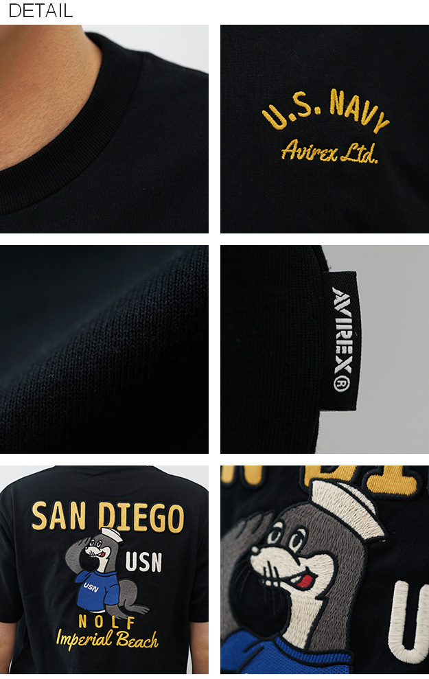 AVIREX アヴィレックス 半袖 Tシャツ SAN DIEGO SEA LION メンズ レディース 速乾 刺繍 アメカジ ストリート カジュアル ブランド おしゃれ 白 黒 7836134007 | AVIREX | 08