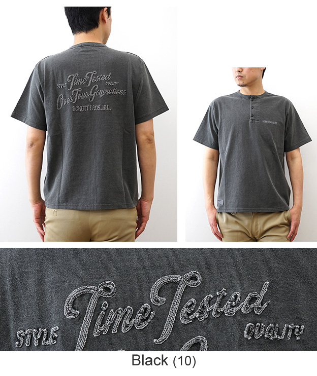 カルキン様まとめ買いSchott ヘンリーネック ブラック Tシャツ　バック刺繍 Schott N.Y.C（ショット） Schott 刺繍 ヘンリーネック Tシャツ メンズ