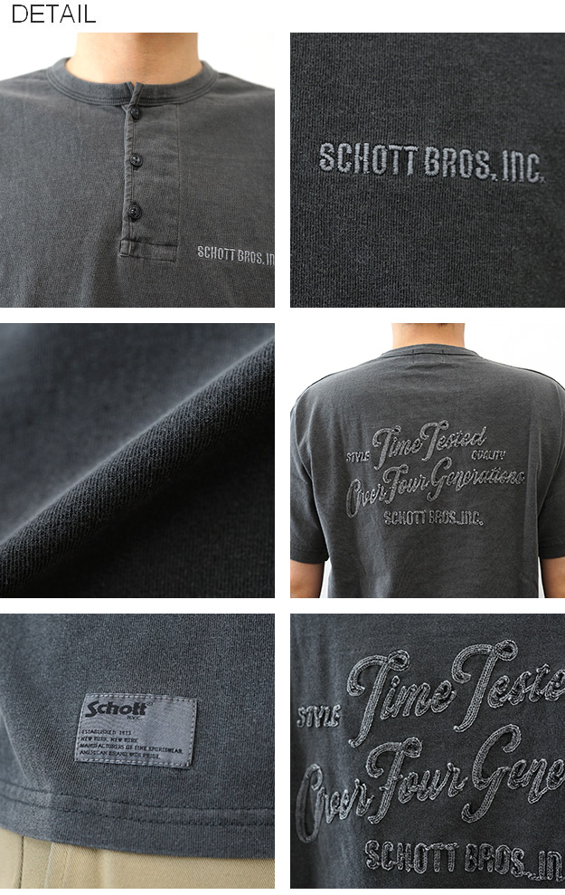 Schott N.Y.C（ショット） Schott 刺繍 ヘンリーネック Tシャツ メンズ