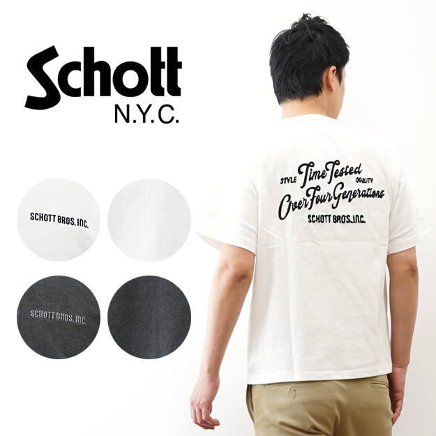 Schott N.Y.C（ショット） Schott 刺繍 ヘンリーネック Tシャツ メンズ