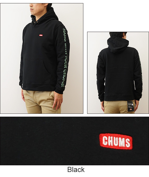 チャムス　レディース　L　HWYC　プルオーバーパーカー　スウェット　ブラック CHUMS パーカー 「WEB限定」「CHUMS/チャムス」 HWYC 袖プリント