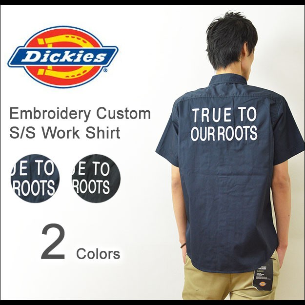 希少 ビッグサイズ ディッキーズ 刺繍ロゴ ストラップ 半袖 シャツ Dickies シャツ Dickies/ディッキーズ ワッペン刺繍ツイル半袖