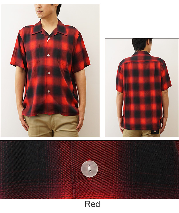 HOUSTON｜ヒューストン　オンブレチェックシャツ　オープンカラー　レーヨン HOUSTON（ヒューストン） 長袖 レーヨン オンブレチェック ワーク