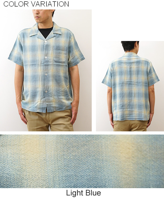 HOUSTON ヒューストン オンブレー チェック 半袖 シャツ メンズ インディゴ ヘリンボーン ツイル 綿100% アメカジ アメリカ 古着風 おしゃれ 春 夏 秋 41165 | HOUSTON | 07