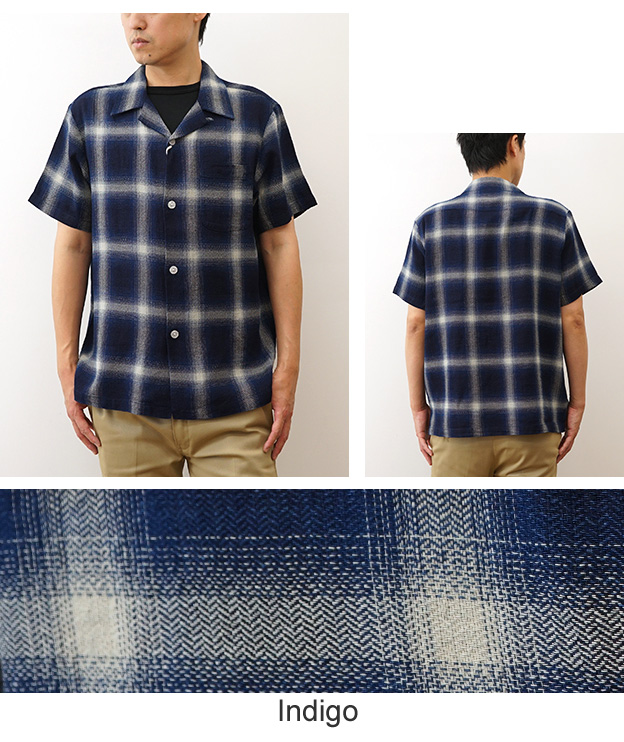 HOUSTON ヒューストン オンブレー チェック 半袖 シャツ メンズ インディゴ ヘリンボーン ツイル 綿100% アメカジ アメリカ 古着風 おしゃれ 春 夏 秋 41165 | HOUSTON | 08